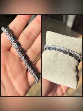 Elegant Silver-Tone Crystal Tennis Bracelet - Sparkling White Stones